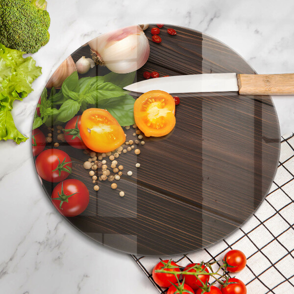 Üveg vágódeszka Zöldségek az asztalon