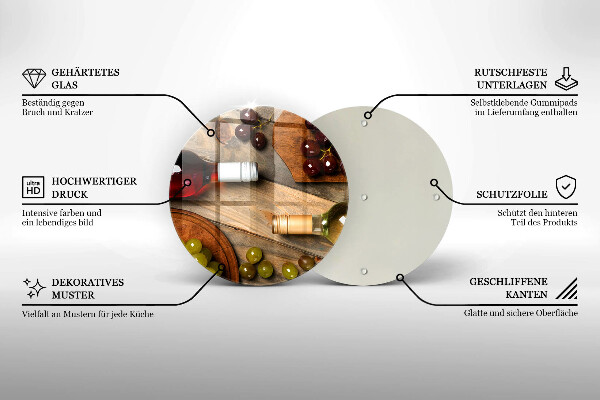 Üveg vágódeszka Borosüvegek és szőlő