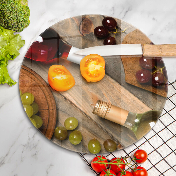 Üveg vágódeszka Borosüvegek és szőlő