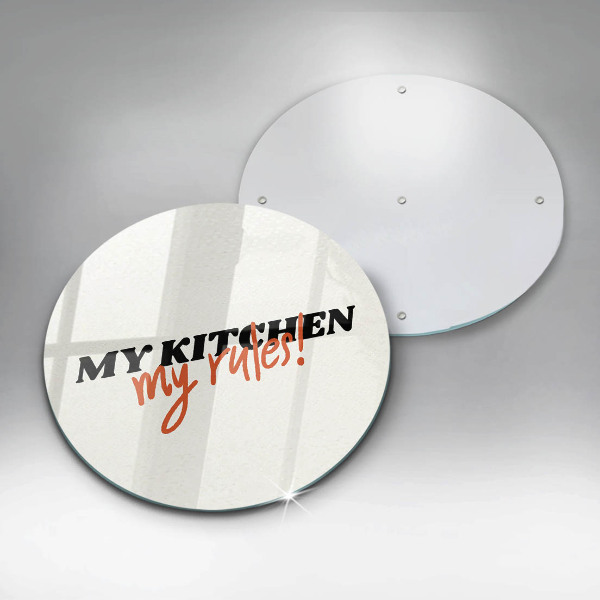 Üveg vágódeszka My kitchen my rules