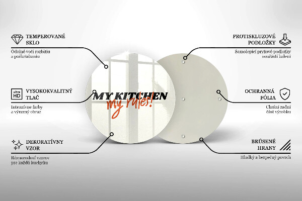 Üveg vágódeszka My kitchen my rules