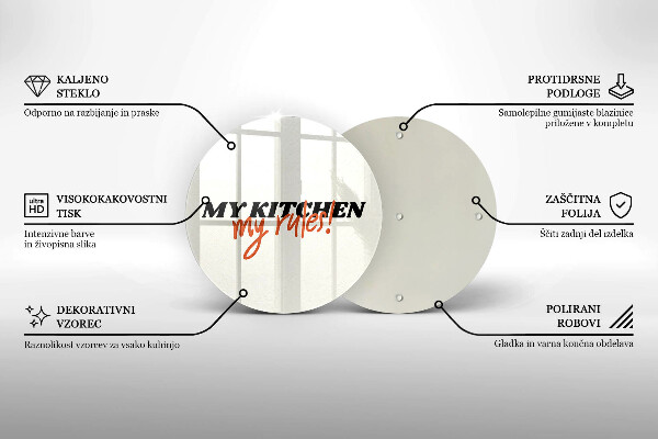 Üveg vágódeszka My kitchen my rules