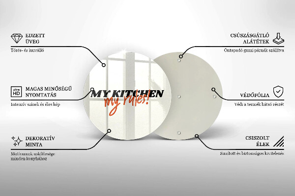 Üveg vágódeszka My kitchen my rules
