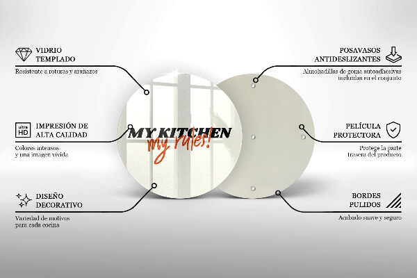 Üveg vágódeszka My kitchen my rules
