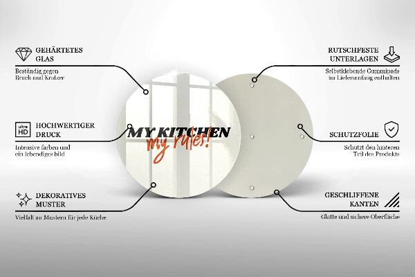 Üveg vágódeszka My kitchen my rules