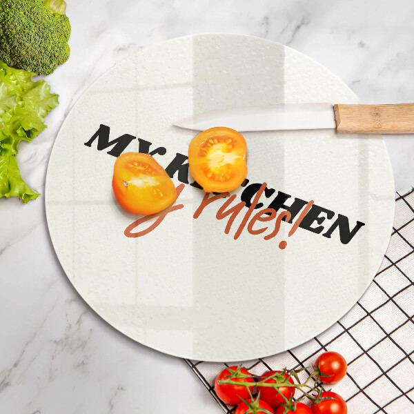 Üveg vágódeszka My kitchen my rules