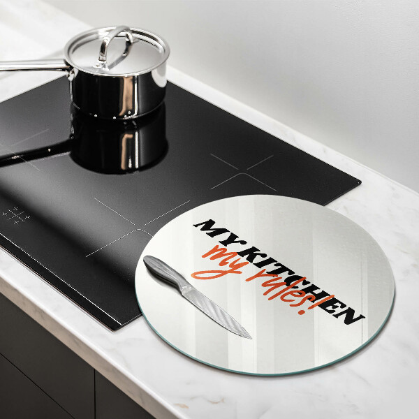 Üveg vágódeszka My kitchen my rules