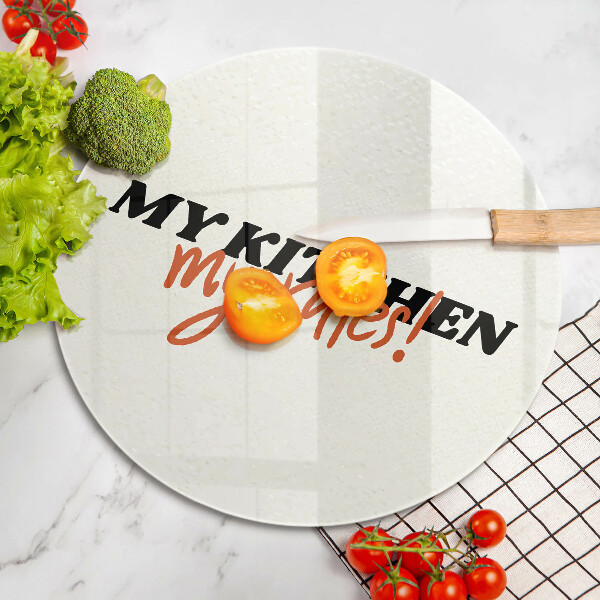 Üveg vágódeszka My kitchen my rules