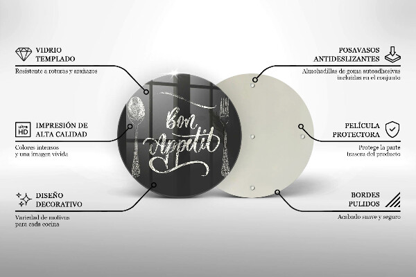 Üveg vágódeszka Bon Appetit felirat