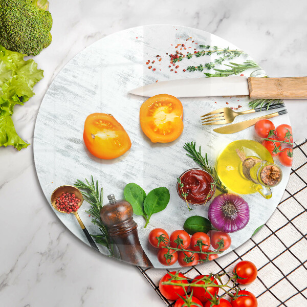 Üveg vágódeszka Zöldségek és fűszerek