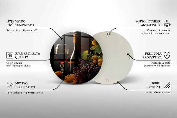 Üveg vágódeszka Pohár bor és szőlő