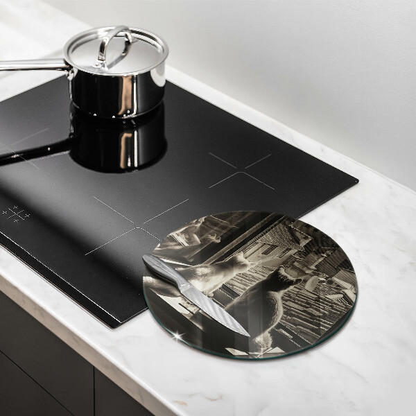 Üveg vágódeszka Macskák város és ablak