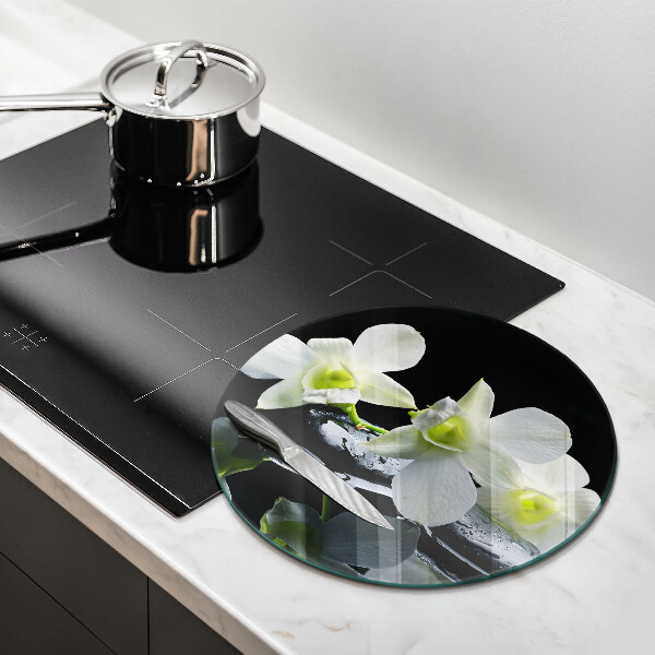 Üveg vágódeszka Fehér virágok a zen vízben