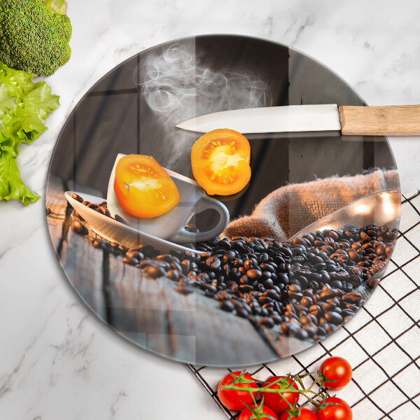 Üveg vágódeszka Kávéscsésze és szív