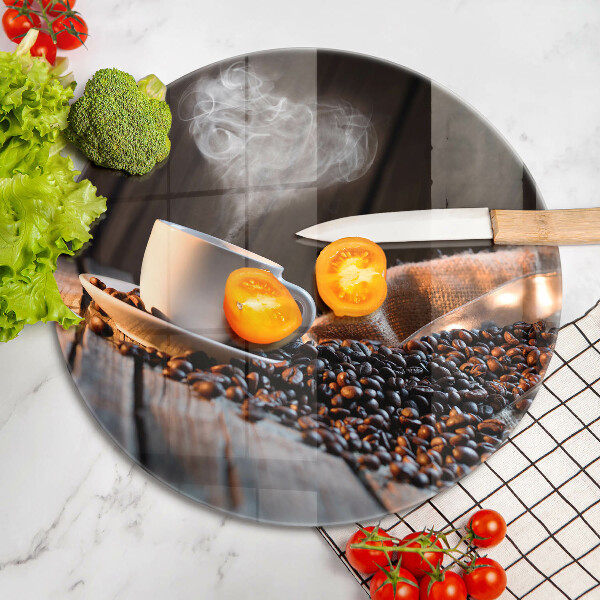 Üveg vágódeszka Kávéscsésze és szív