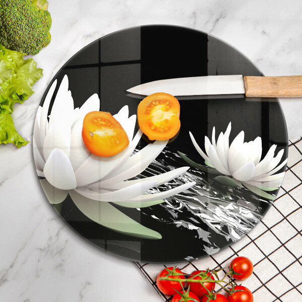 Üveg vágódeszka Fehér liliomok a vízen