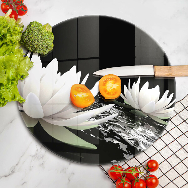 Üveg vágódeszka Fehér liliomok a vízen