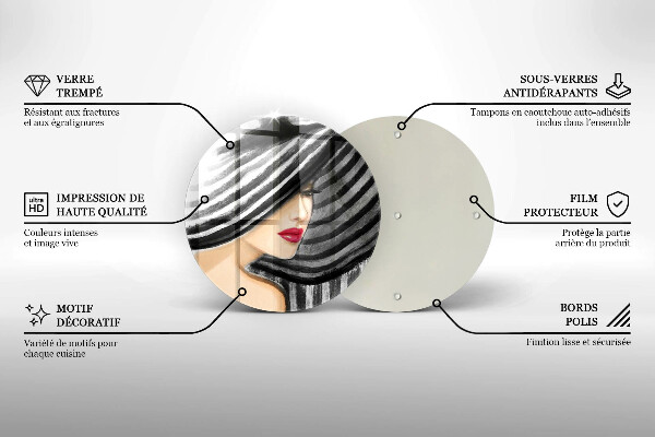 Üveg vágódeszka Nő kalapban