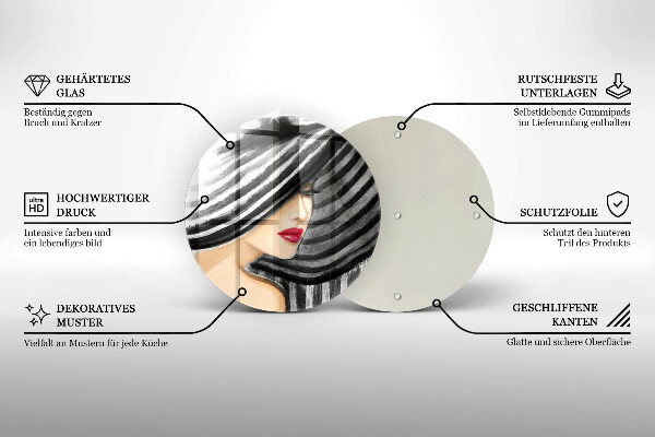 Üveg vágódeszka Nő kalapban