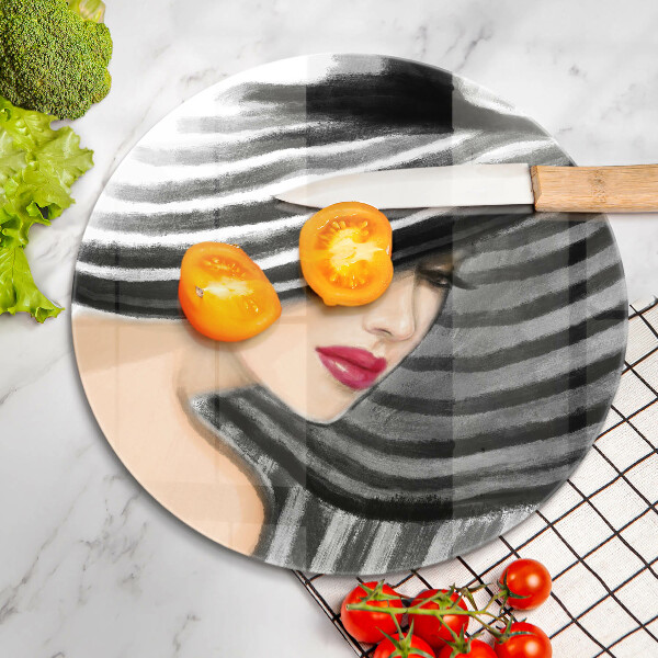 Üveg vágódeszka Nő kalapban