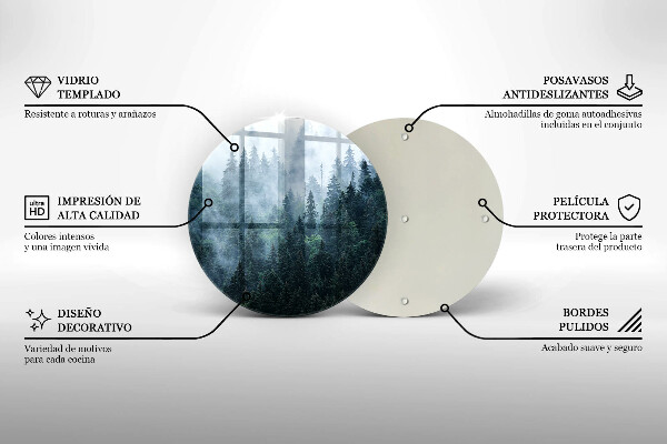 Üveg vágódeszka Erdei fák és köd