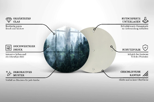 Üveg vágódeszka Erdei fák és köd