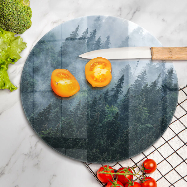 Üveg vágódeszka Erdei fák és köd