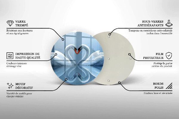 Üveg vágódeszka Két hattyúszív