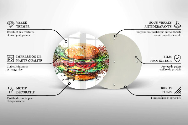 Üveg vágódeszka Hamburger rajz