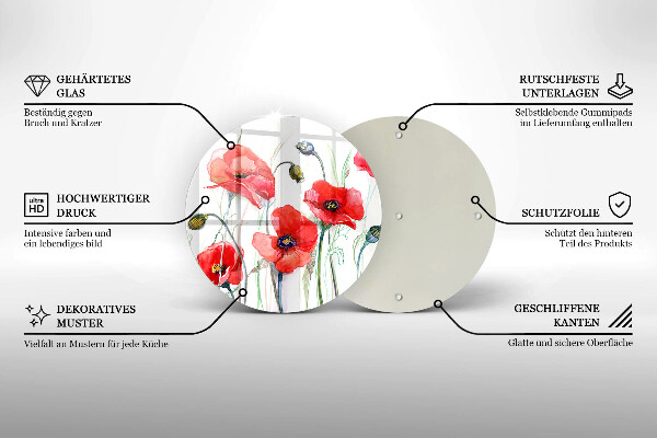 Üveg vágódeszka Piros pipacs virágok