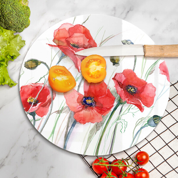 Üveg vágódeszka Piros pipacs virágok