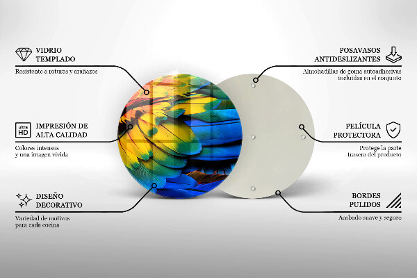 Üveg vágódeszka Színes papagáj toll