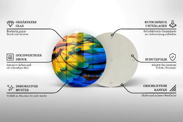 Üveg vágódeszka Színes papagáj toll