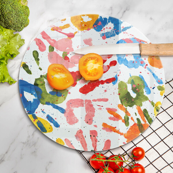 Üveg vágódeszka Gyermek kezek nyomai