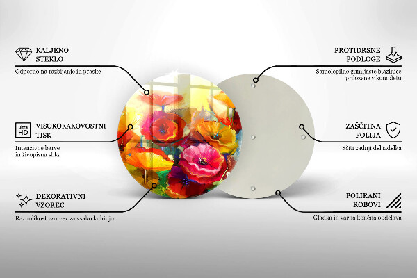 Üveg vágódeszka Festett színes virágok