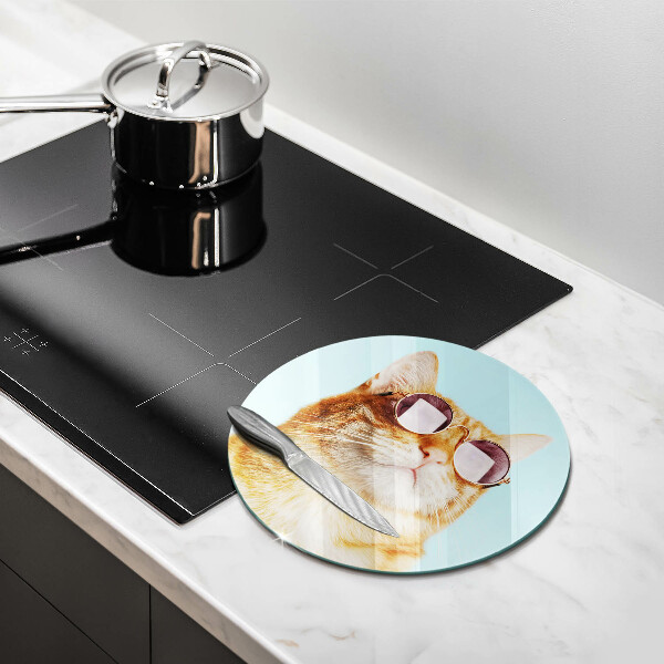 Üveg vágódeszka Vörös macska szemüveggel