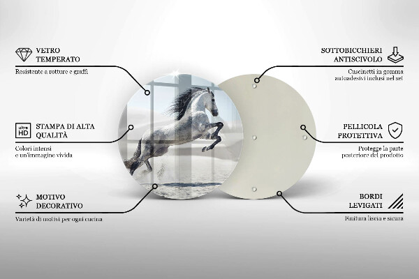 Üveg vágódeszka Fehér lólovas