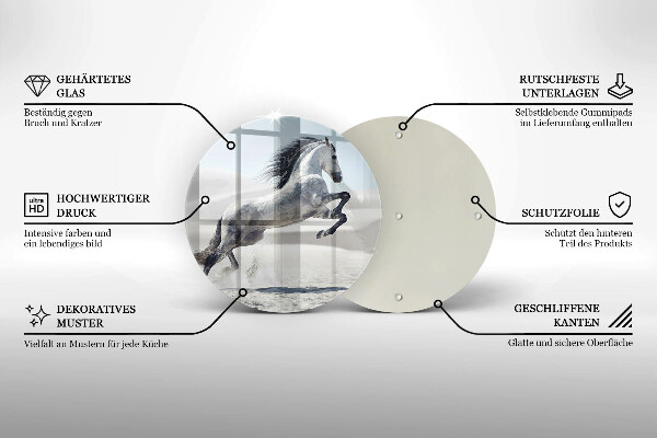 Üveg vágódeszka Fehér lólovas