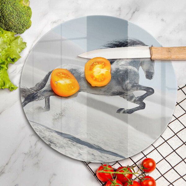 Üveg vágódeszka Fehér lólovas