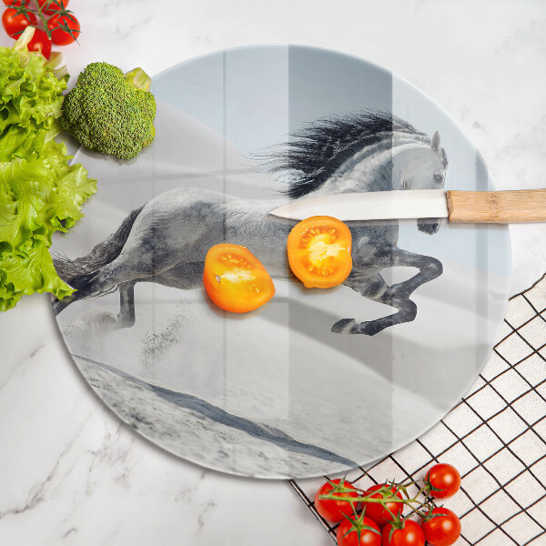 Üveg vágódeszka Fehér lólovas