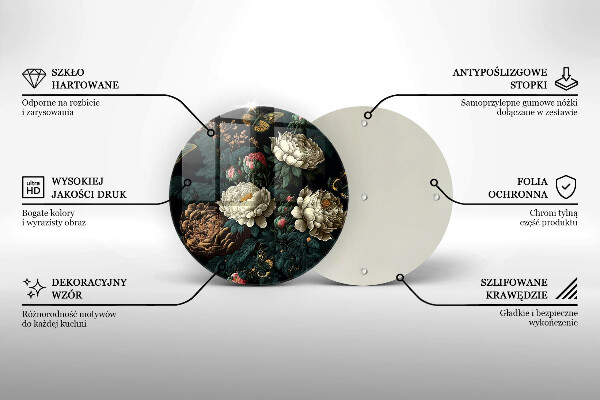 Üveg vágódeszka Vintage bazsarózsa virágok