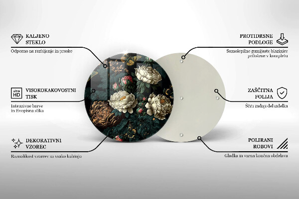 Üveg vágódeszka Vintage bazsarózsa virágok