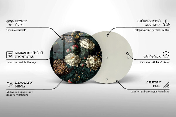 Üveg vágódeszka Vintage bazsarózsa virágok