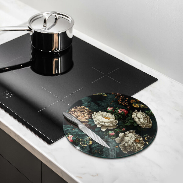 Üveg vágódeszka Vintage bazsarózsa virágok