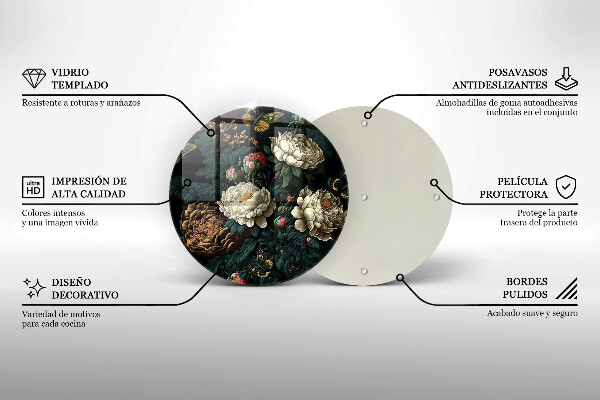 Üveg vágódeszka Vintage bazsarózsa virágok