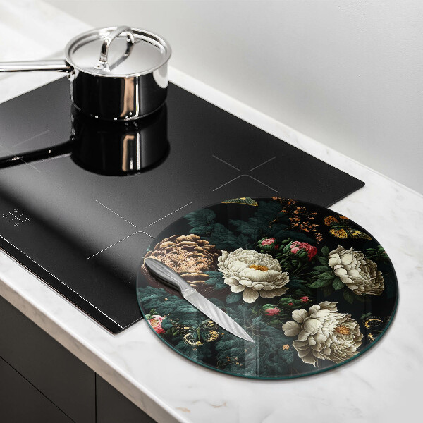 Üveg vágódeszka Vintage bazsarózsa virágok