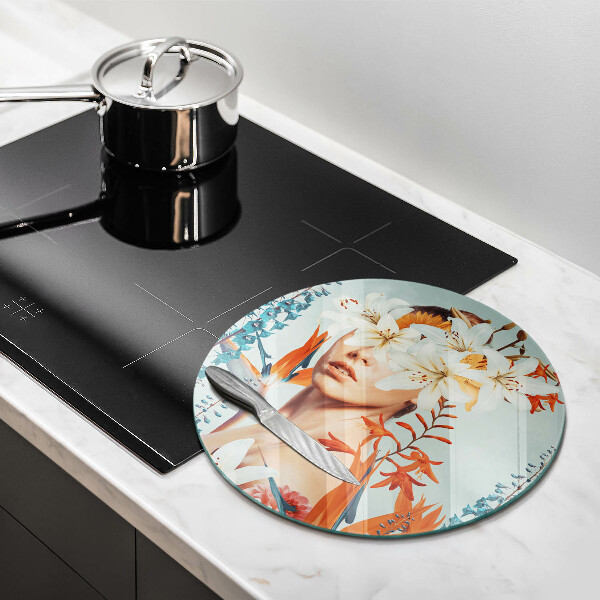 Üveg vágódeszka Nő virágban