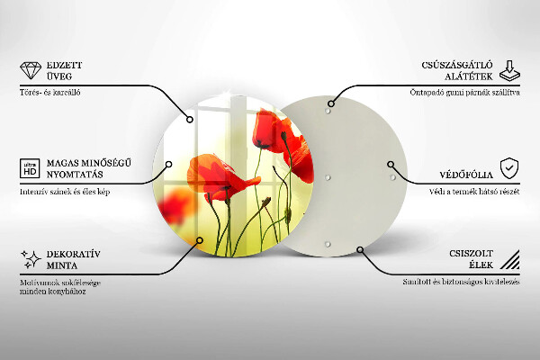 Üveg vágódeszka Piros pipacs virágok