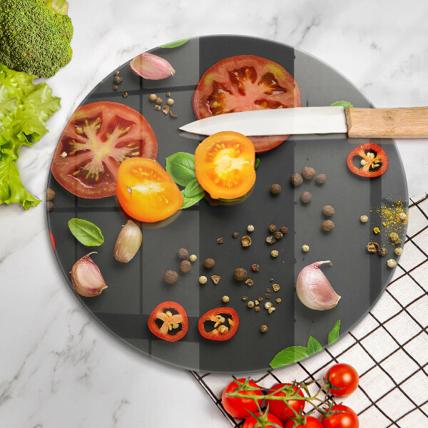 Üveg vágódeszka Paradicsom és fűszerek