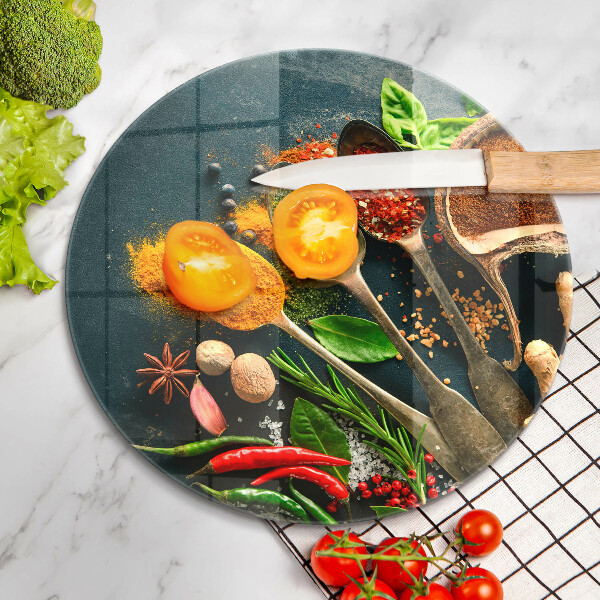 Üveg vágódeszka Konyhai fűszerek kanál